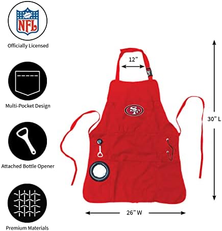 Equipe Sports America NFL São Francisco 49ers Ultimate Grilling Apron | Abridor de garrafas e suporte de bebida isolada | Canvas