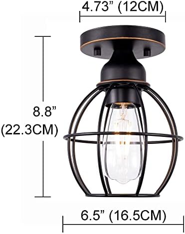 GRUENLICH LIMELAÇÃO DE TECTO DE MONTAGEM GRUENLICH para externo e interno, uma base média E26 de 60W máximo, alojamento de metal e gaiola de metal, lâmpada não incluída, 1 pacote, acabamento de bronze esfregado a óleo