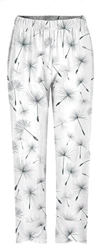 2023 calças de linho de algodão, perna larga casual em uma perna larga em forma floral ioga estampada capris calças