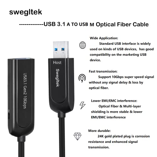 USB 3.1 Extensão feminina Male fibra de fibra óptica de 10 Gbps 15m Compatível com Windows Mac OS, Linux, Visão de Máquina de Câmera