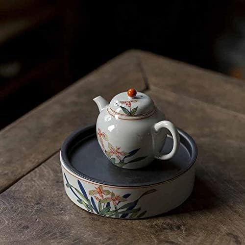 Bule de chá de cerâmica cinza bule de chá, pintado à mão, íris, bule de chá, flor, panela única, casa