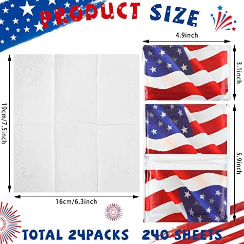 Colarr 24 pacotes Slim Pack Facial Facial Tissue 4 de julho Tecidos de viagem 3 Ply American Flag Pocket Tissues Pequenos pacotes de tecidos patrióticos Tamanho do tamanho de viagem