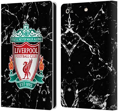 Caixa -chefe Designs Licreiros Oficialmente licenciados Clube de futebol Liverpool Black Crest Marble Leather Livro da carteira Caso