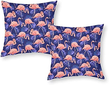 Folhas de pássaro flamingo e folhas tropicais Conjunto de travesseiros de 2 arremesso de travesseiros quadrados travesseiros