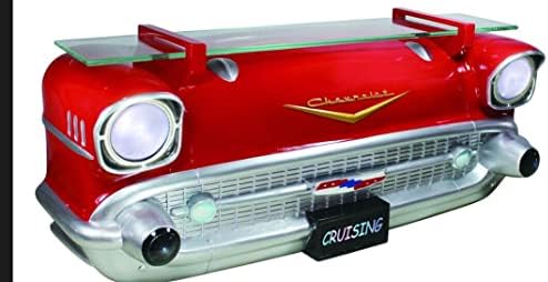 Sunbeltgifts 1957 Chevy Bel Air Car prateleira flutuante, vermelha, faróis de LED em funcionamento 3 baterias AA, 20,0 x 6,1 x 8,0 polegadas, 8,0 libras, prateleira de vidro temperado, suportes embutidos.