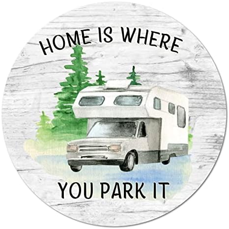 Placa de metal vintage happy campers em casa é onde você estaciona ele acampando vidas de porta retro pub signo de