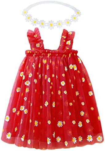 Vestido BGFKS Beable Girls Girller Daisy Tutu, vestido de festa da princesa com bandana de flor de margarida macia.