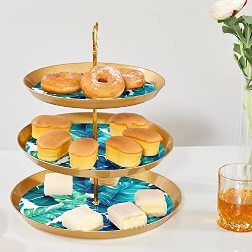 Exibir para pastelaria com 3 bandeja de porção redonda em camadas, pintando o suporte da árvore da torre de cupcakes azul e verde, de sobremesa, pastelaria