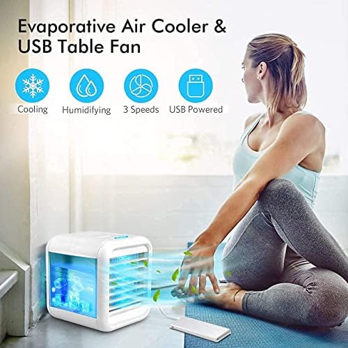 Ventilador de ar condicionado portátil, refrigerador de ar pessoal com Icebox, fã de mesa USB com 3 velocidades,