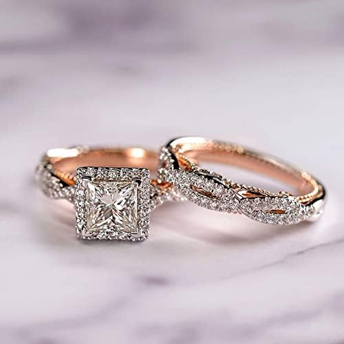 2023 Novas mulheres luxuosas de ouro rosa espumante anéis correspondentes clássica moda quadrada zircão anéis de noivado unissex de três peças anel de ouro rosa de ouro rosa espumante anel de zircão tamanho 5 anel