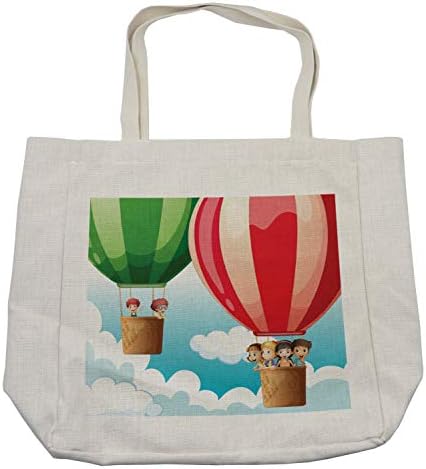 Ambesonne Explore Bolsa de compras, em balões de ar quente Flying Adventure Exploration Ilustração, bolsa reutilizável