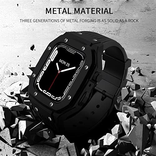 Caixa de relógio de liga Kanuz para Apple Watch Band Série 7 6 5 4 SE 45mm 44mm 42mm de luxo de borracha de metal de aço inoxidável