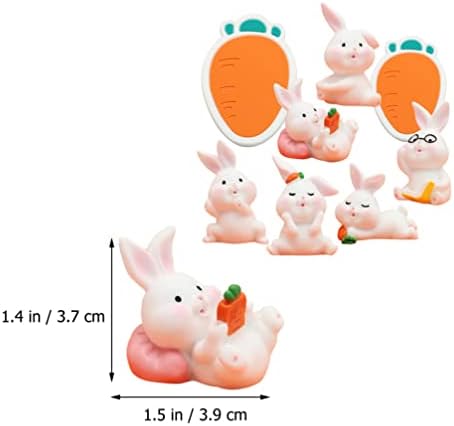 Sewroro decoração de casa 1 conjunto em miniatura Figuras de coelho Bunny Figures Mini 2023 Rabbit Ano da estátua Fairy Gardens Decoração de cenoura Animais Ornamentos da paisagem
