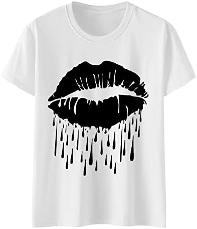 Mulheres barcos pescoço tops Tops T Camisetas para meninas Lips de manga curta Gráfico relaxado Fit Fit Fall Summer Tops Roupas