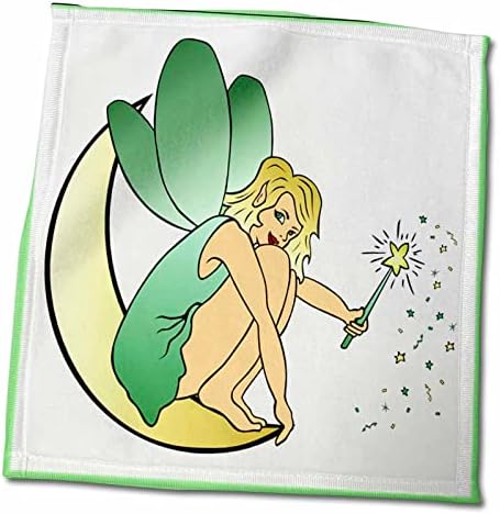 3drose florene infantil arte - fada verde com varinha na lua - toalhas