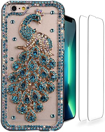 Luziun Glitter Phone Caixa compatível com iPhone 14 Pro - 3D Luxury Girls Women Women Shiny Bling Cobertora de proteção artesanal com protetor de tela - Borbolefly de Florgem Verde