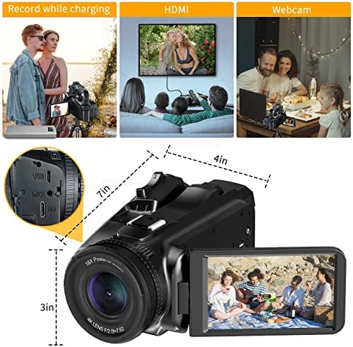 Câmera de vídeo Wikico Câmera de câmera de câmera 4K 64MP 60FPS Foco automático Vlogging para YouTube com WiFi, Microfone