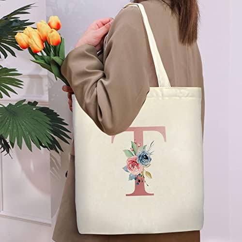 Sacola de tela inicial com bolsos com zíper, bolsas personalizadas para mulheres damas de honra, professora de maquiagem cosmética, presentes monogramados para aniversário de casamento