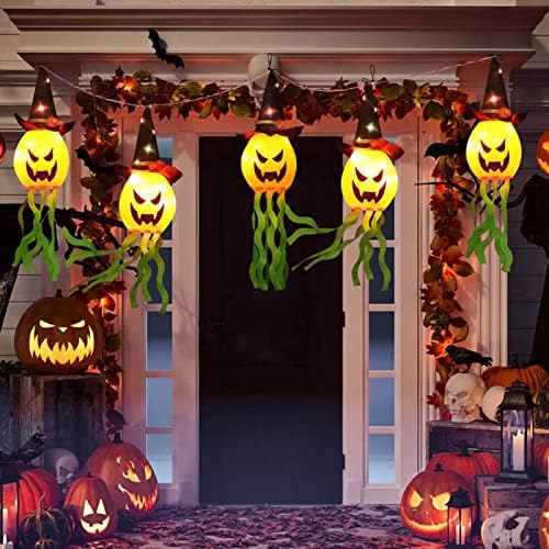 Cunglin Halloween Decorações ao ar livre de abóboras penduradas com chapéus de bruxa, decoração de Halloween Indoor 5 pacote de abóbora