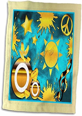 Impressão 3drose de colagem em música de ouro e turquesa, paz e sol - toalhas
