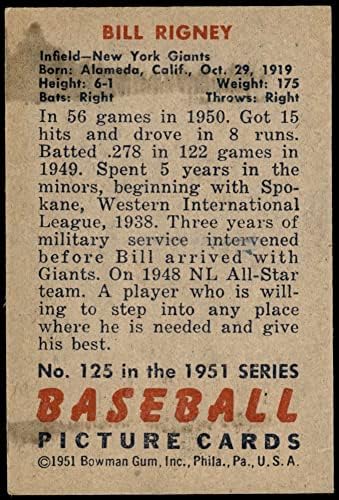 1951 Bowman # 125 Bill Rigney New York Giants Ex -Giants