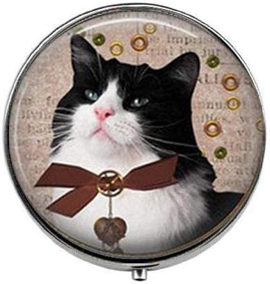 Arte do gato steampunk - caixa de comprimidos de foto de arte - caixa de pílula de charme - caixa de doces de vidro