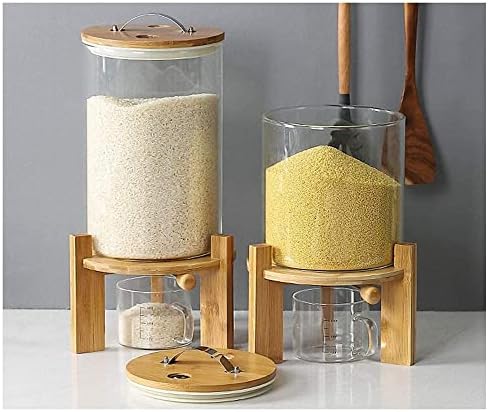 Iytbilq Glass Cereal Dispenser Bancatrop com bico Medindo recipientes de farinha de açúcar com tampas de contêiner de arroz automático de tampas para despensa de cozinha 5L Capacidade