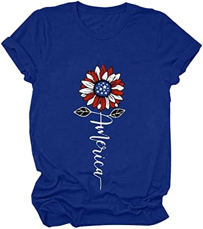 American Flag Gunflower Shirt for Women Crewneck Blusa Holiday USA Independence Day Tunic Tops ROVATILY GRAPHIC TEES