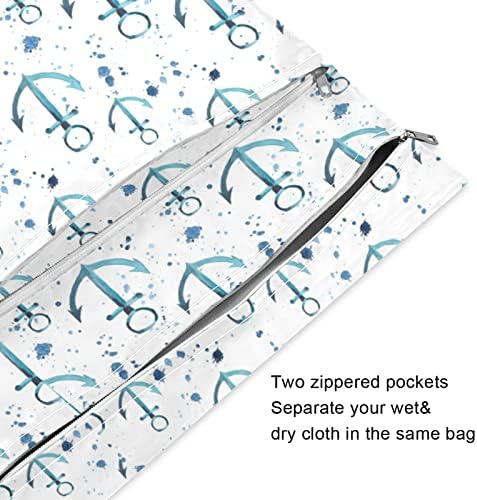 ZZXXB Retro âncora impressão de bolsa molhada à prova d'água fralda de pano reutilizável bolsa seca molhada com bolso com zíper para viajar besteiras de ginástica na piscina de praia