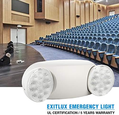 Luzes de emergência de LED brancas de pacote de 2 pacote com backup da bateria, duas luminárias de emergência ajustáveis