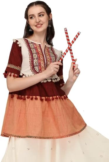Vibras étnicas Kedia Top para Navratri Dandia Dance, Gujrat Fashion Half-Sleeves Dress, S para xxl, multicolor