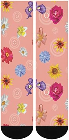 Flores coloridas coloras impressas combinando meias atléticas de joelho altos para mulheres homens