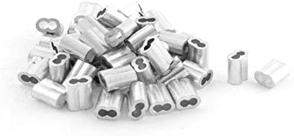 X-dree 50pcs Silver Tom de manga de alumínio para clipe de alumínio de corda de arame de aço de 2 mm (Funda de Aluminio em Tono Plateado de 50 Piezas para Clip de Cuerda de Alambre de Acero de 2 mm