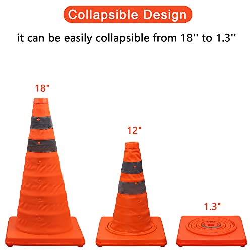 Cones de tráfego dobrável de 18 polegadas, 2 cones de estacionamento de embalagem | Cones de segurança | Cones de estrada, cones laranja com colares refletivos, cones de construção pop -up para estacionamento e prática de direção