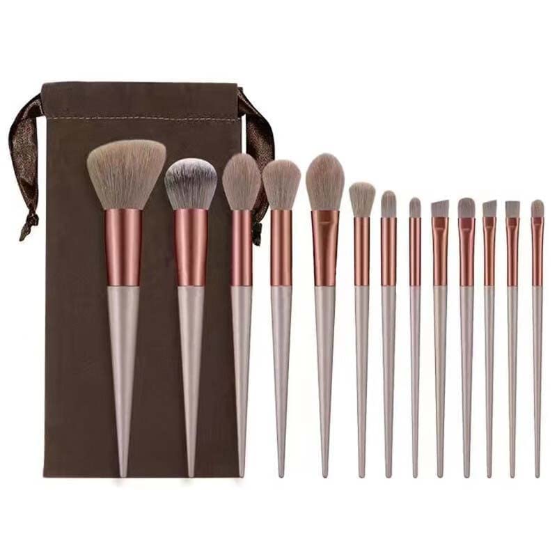 Kit de pincel de maquiagem de fundação - 13 pcs premium sintéticos kabuki shadows manchas de manchas, delineador misturando pó de pó de rubor de cosméticos pincéis de ferramenta compatível com saco de maquiagem marrom com saco de maquiagem marrom