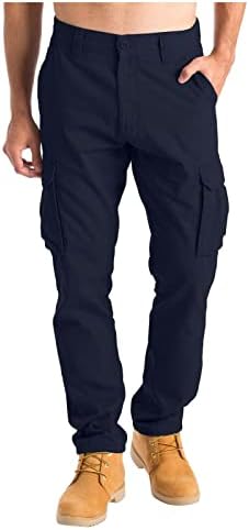 Calças de trabalho de carga de conforto de calça casual clássica de calça de forma com calças de carga de pernas retas de bolso