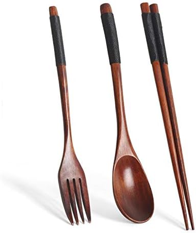 Forks de madeira colheres de pauzinhos de pauzinhos coreanos Conjunto de talheres de talheres de pauzinhos de pauzinho