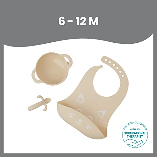 Babymoov First'isy Baby Feeding Set, BPA sem tigela de silicone sem grau de alimento sem BPA, colher e Bib co-criou