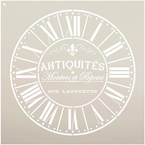 Estêncil de relógio redondo - algarismos romanos parisienses - Palavras antigas francesas - Relógio de madeira DIY Madeira pequena