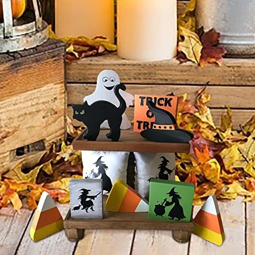 Halloween sinal de madeira decoração de mesa de decoração de fazenda de bandeja decoração de bandeja de halloween listrado