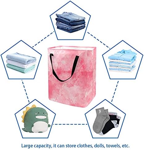 Hampers de lavanderia de fundo rosa aquarela, cesta de roupa dobrável à prova d'água com alças para berçário da faculdade de berçário,