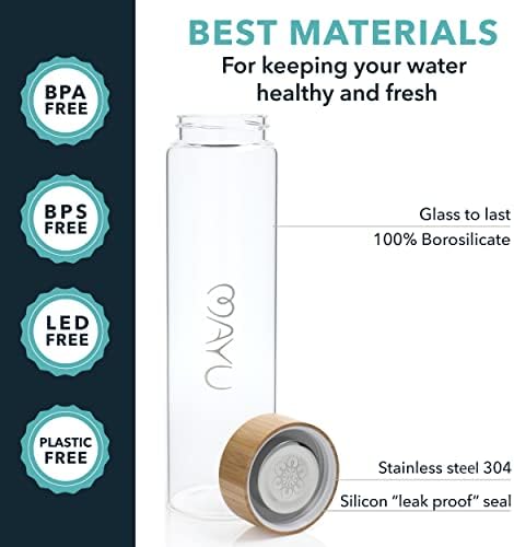 Manada de água portátil de contêiner portátil com tampa de bambu Eco Friendly & BPA Free Borossilicate Glass Water Bottle
