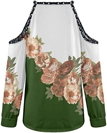 Camista do ombro frio de outono feminino Bloco de cor casual solto túnica de túnica fofa superior de mangueira longa pescoço de