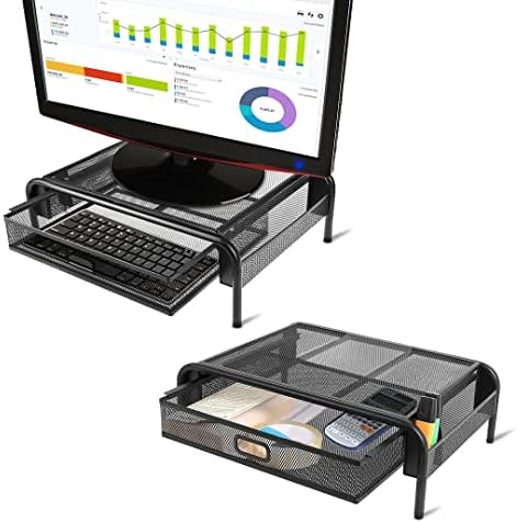 Monitor de malha de cabeceira de malha, prateleira de mesa de mesa de computador, gaveta de puxar com alça, organizador de mesa