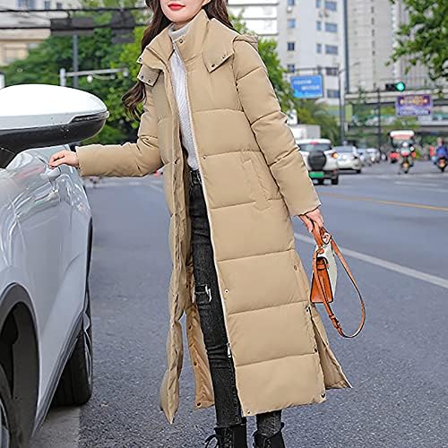 Jaqueta longa e acolchoada de mulher longa feminina, casaco de inverno, com bolsos