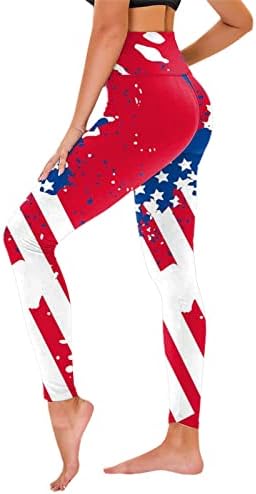 4 de julho Alta de cintura de cintura para mulheres Flag de bandeira Yoga Leggings Ultra mole escova de calças esportivas