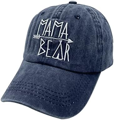 Waldeal feminino bordado Mama Bear Hat, Capinho de beisebol de jeans angustiado vintage