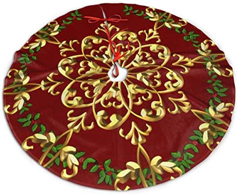 Salia de árvore de Natal de 48 , Red Gold Elegante Padrão Festivo Grande Tapete de Treça Capa para Ornamentos de