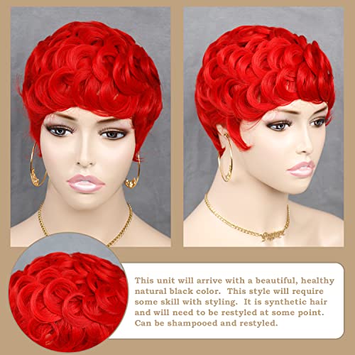 Perucas vermelhas curtas para mulheres negras pixie cacheadas perucas para mulheres negras pixie a ondulação natural peruca com franja sintética em camadas de peruca resistente a calor peruca pixie
