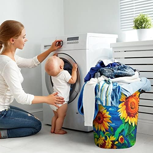 Girassóis pintando lavanderia cesto de lavanderia cesto cesto de lavagem de roupas de armazenamento de roupas